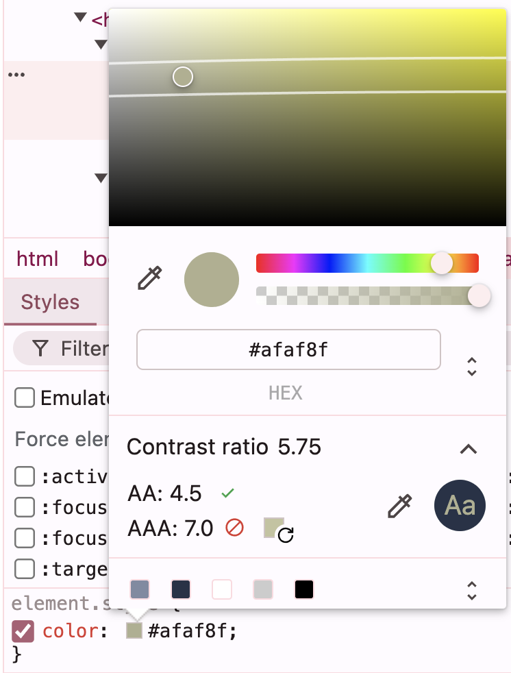 Screenshot showing how to access Colour Contrast Settings in Google Chrome